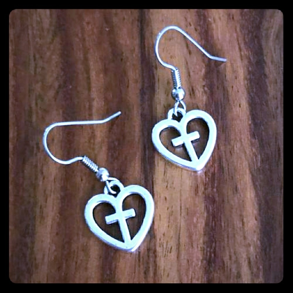 Handmade Heart Cross Earrings